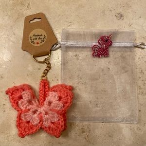 Set of 5 NWT Handmade Crochet Butterfly Keychains Ornaments